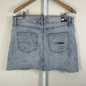 Tommy Jeans Distressed Denim Mini Skirt Womens Size 12 Y2K 90s Preppy